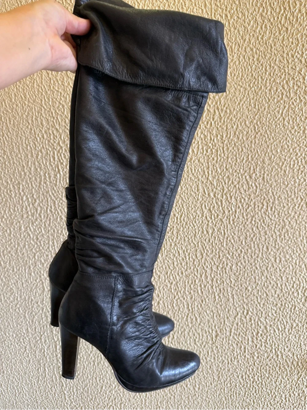 Black leather Over-the-Knee High Heel Boots